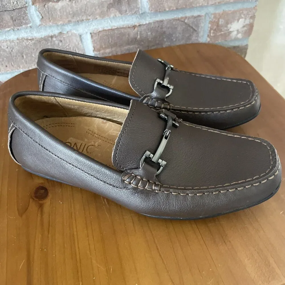 Vionic Loafer Moccasin Shoes Men's Size 7 Brown Mason Silver Buckle Comfort